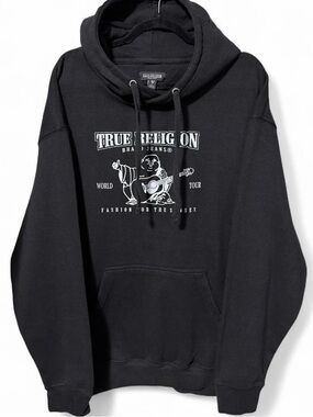 True Religion black hoodie with white graphic size large